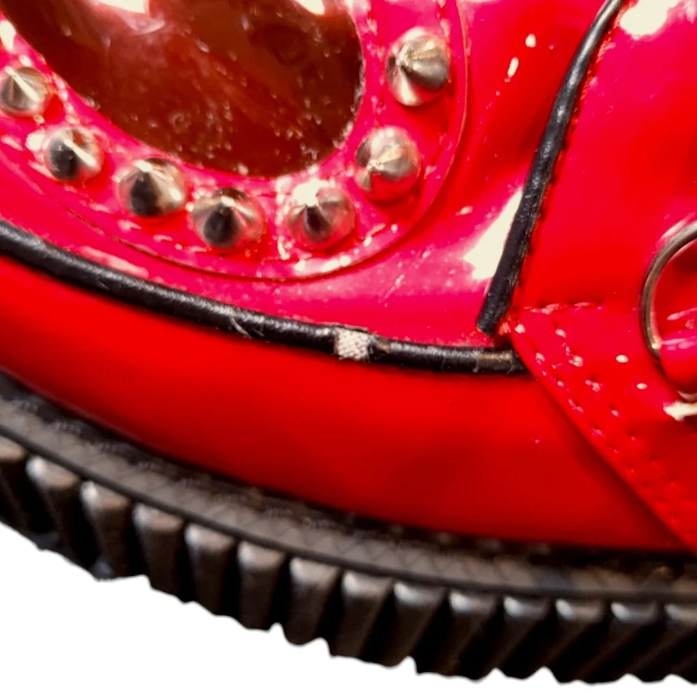 Demonia 108 Red Faux Leather Sheer Heart Studded Lace Up Creepers Women's Size 8